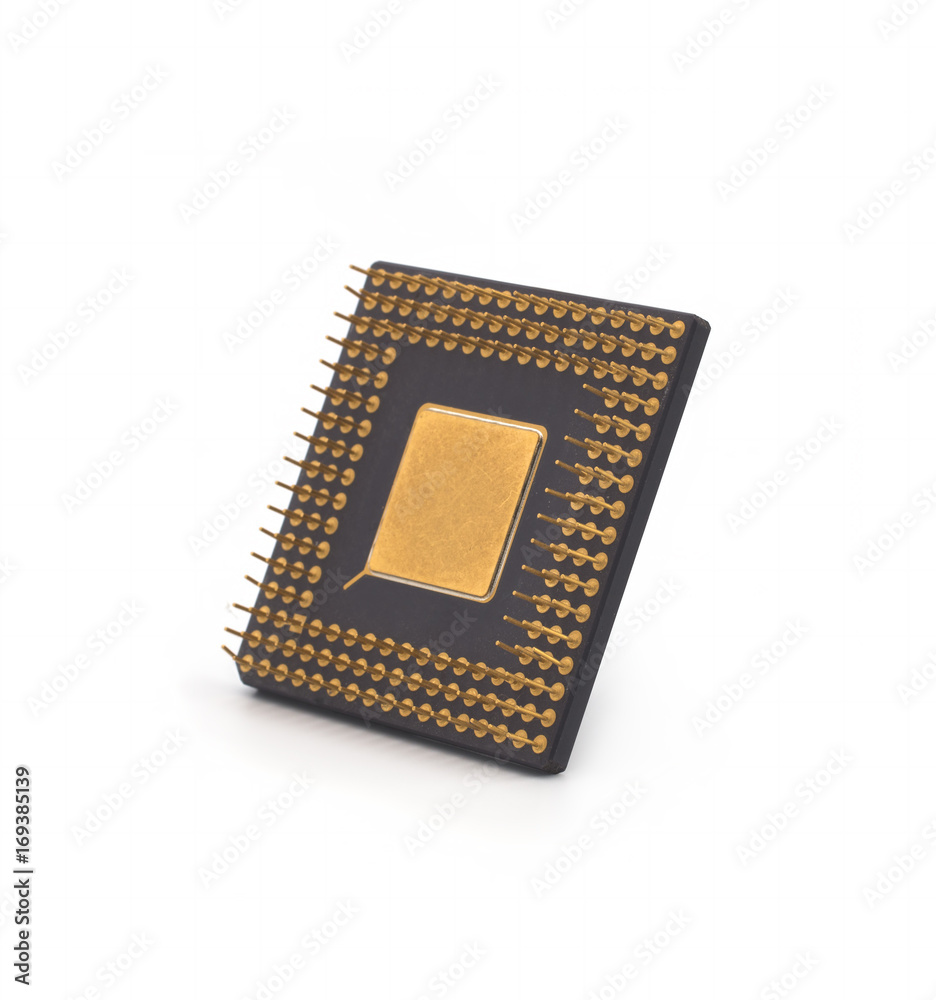 Stack of computer CPU processor microchips cut out on white background Stack of computer CPU processor microchips cut out on white background