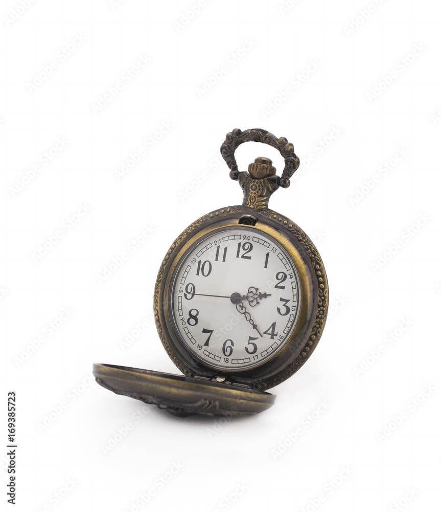 old pocket watch on white background