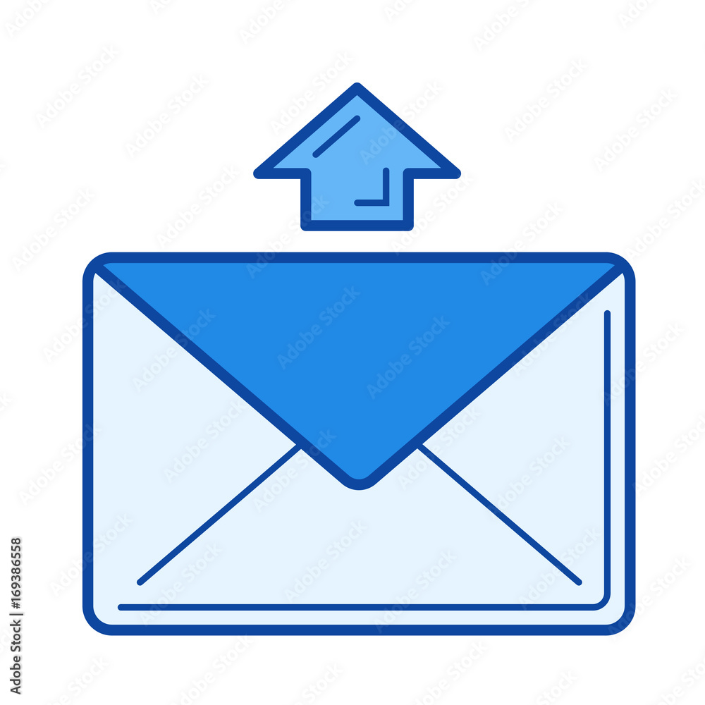 Send message vector line icon isolated on white background. Sent message line icon for infographic, website or app. Blue icon designed on a grid system. Send message vector line icon isolated on white background. Sent message line icon for infographic, website or app. Blue icon designed on a grid system.