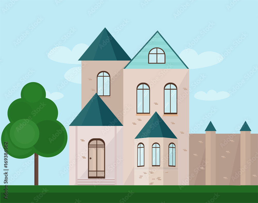 Classic architecture facade of a castle. Vector illustration background