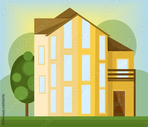 Yellow house facade vector modern architecture building