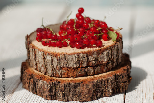 Red currant berries on a light background