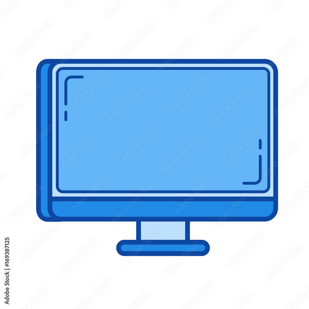 Desktop vector line icon isolated on white background. Desktop line icon for infographic, website or app. Blue icon designed on a grid system. Desktop vector line icon isolated on white background. Desktop line icon for infographic, website or app. Blue icon designed on a grid system.