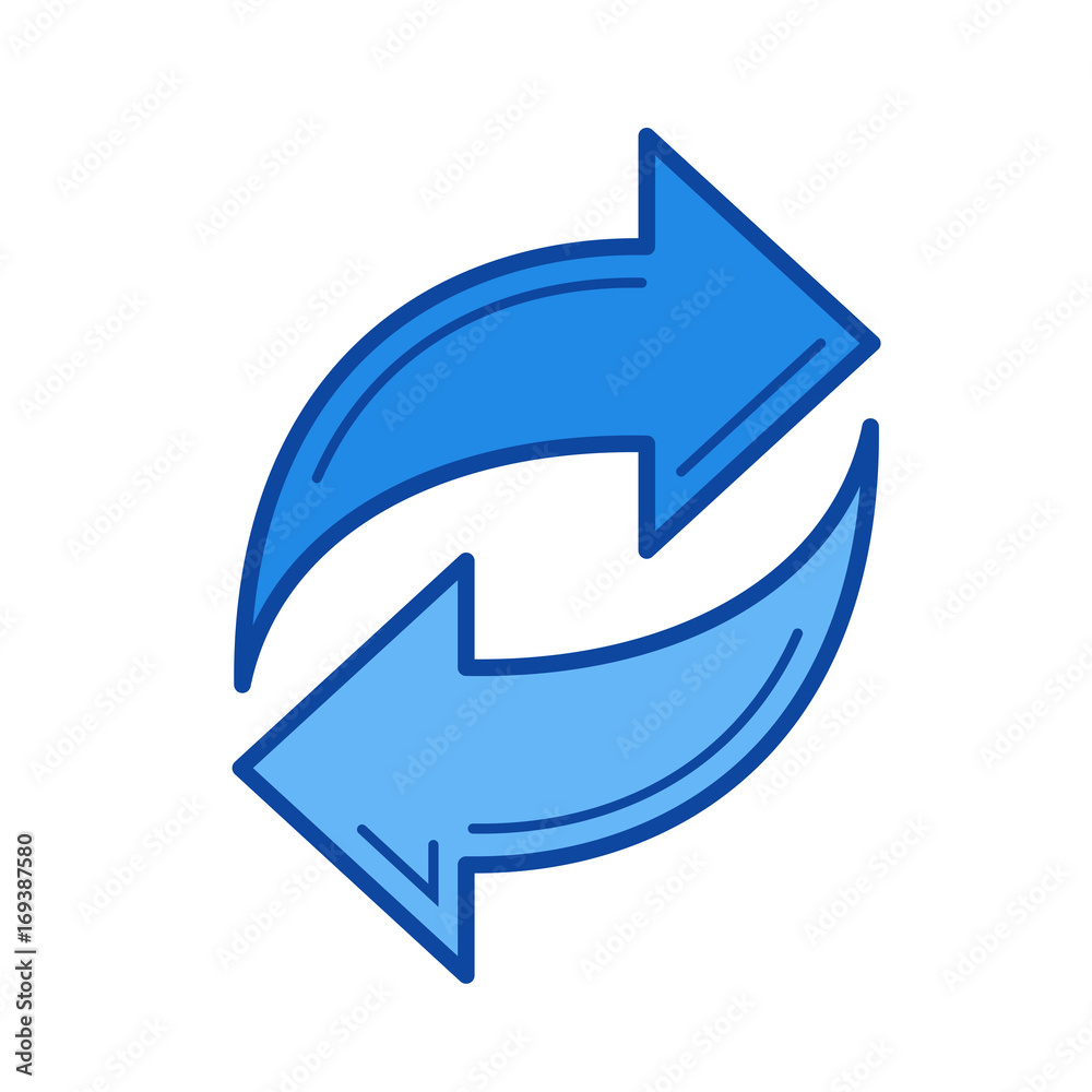 Synch data vector line icon isolated on white background. Synch data line icon for infographic, website or app. Blue icon designed on a grid system. Synch data vector line icon isolated on white background. Synch data line icon for infographic, website or app. Blue icon designed on a grid system.