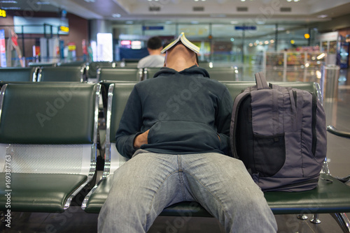 Waiting for a night flight in airport