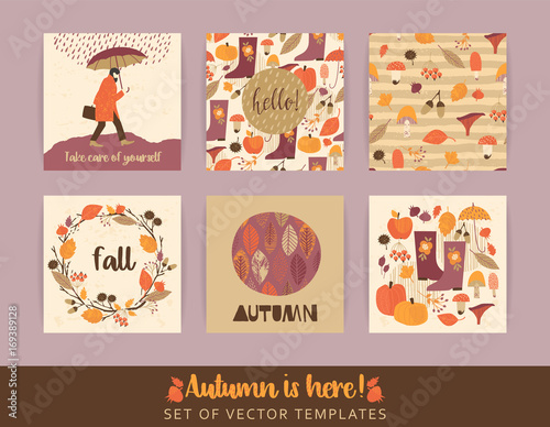 Set of artistic creative autumn cards. © Nadia Grapes