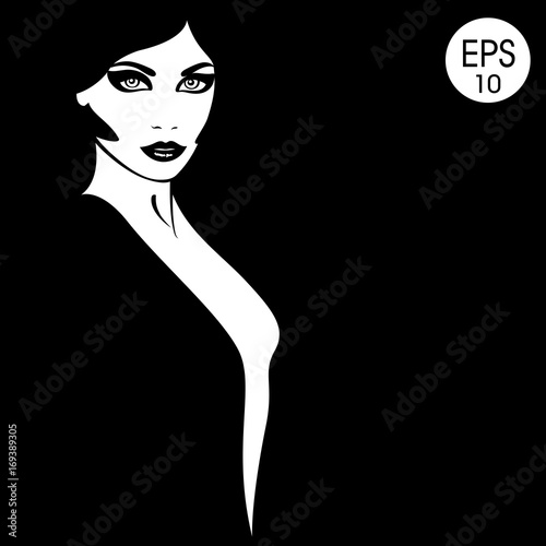 Woman's face. Vector fashion portrait. Black and white silhouette