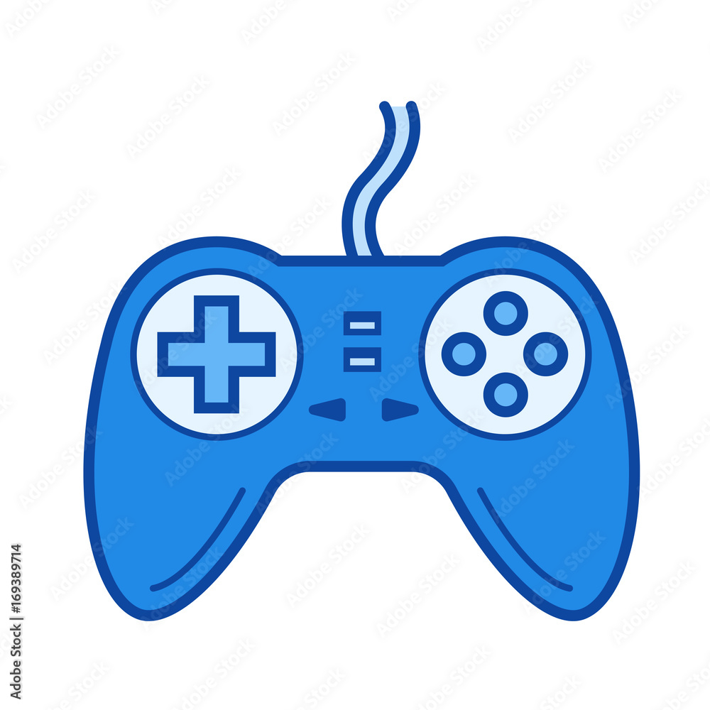 Game pad vector line icon isolated on white background. Game pad line icon for infographic, website or app. Blue icon designed on a grid system. Game pad vector line icon isolated on white background. Game pad line icon for infographic, website or app. Blue icon designed on a grid system.