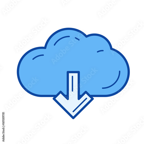 Cloud download vector line icon isolated on white background
