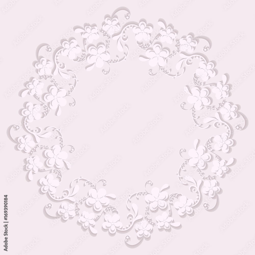 delicate pink wedding wreath of flowers, round frame for design