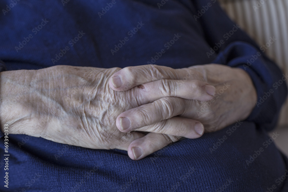 Closeup wrinkled hands