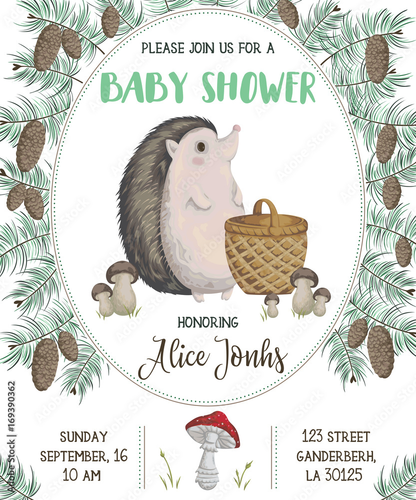 Hedgehog fashion baby shower invitations