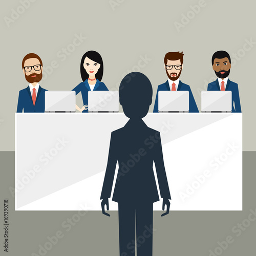 Job interview in office. Officers and candidate. Flat vector ilustration.