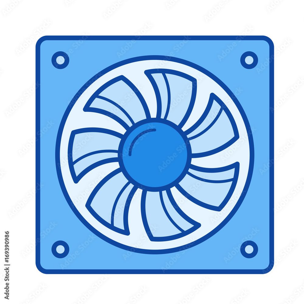 Computer cooler vector line icon isolated on white background. Computer cooler line icon for infographic, website or app. Blue icon designed on a grid system. Computer cooler vector line icon isolated on white background. Computer cooler line icon for infographic, website or app. Blue icon designed on a grid system.