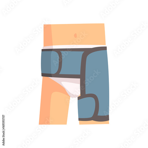 Injured femoral joint bandaged with blue plaster cartoon vector Illustration