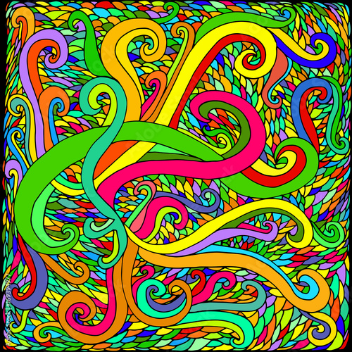 Bright, multicolored, psychedelic background, doodle style, wave
