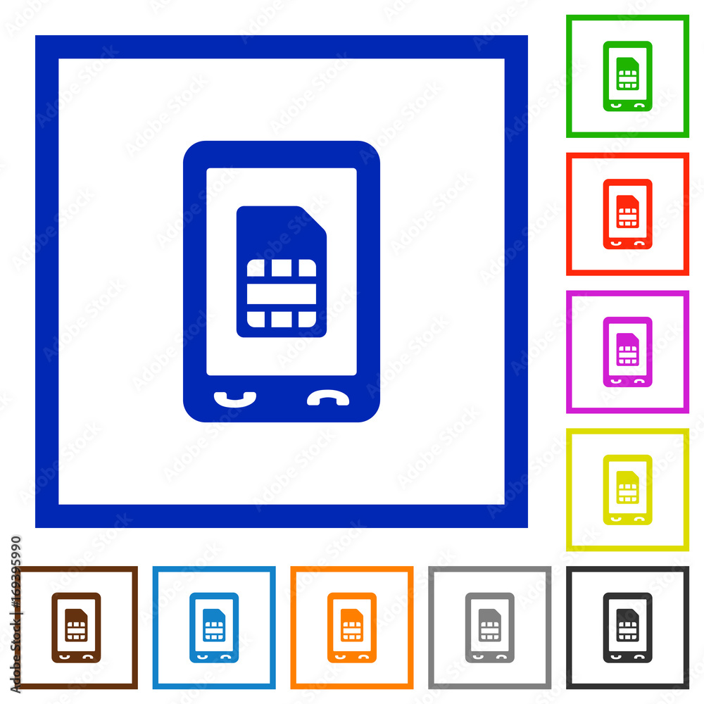 Mobile sim card flat framed icons