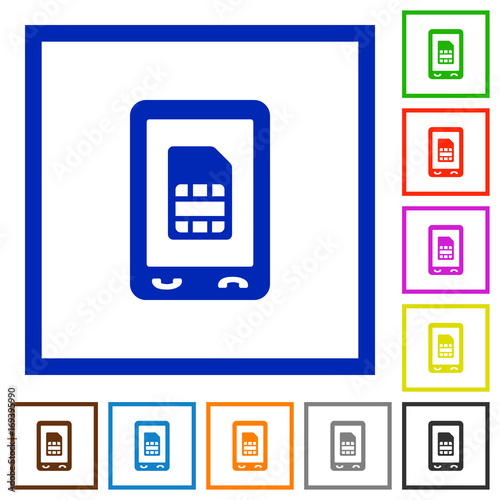 Mobile sim card flat framed icons