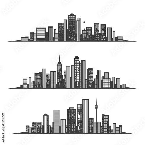 Big town or city buildings skyline set. Vector urban cityscape silhouettes illustration for banners photo