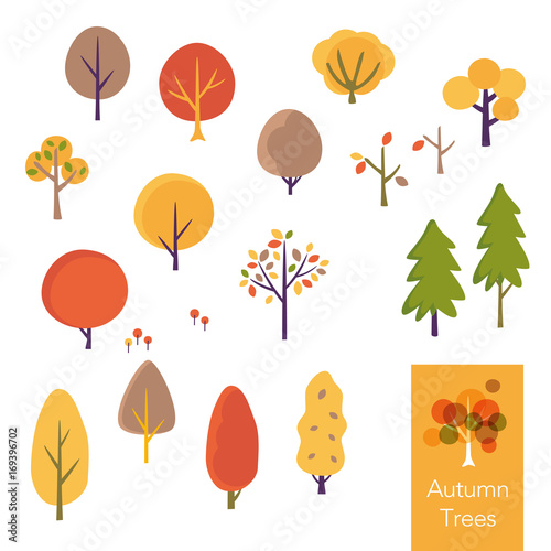 秋の木のイラストセット