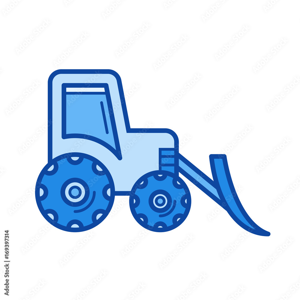 Front loader vector line icon isolated on white background. Front loader line icon for infographic, website or app. Blue icon designed on a grid system. Front loader vector line icon isolated on white background. Front loader line icon for infographic, website or app. Blue icon designed on a grid system.