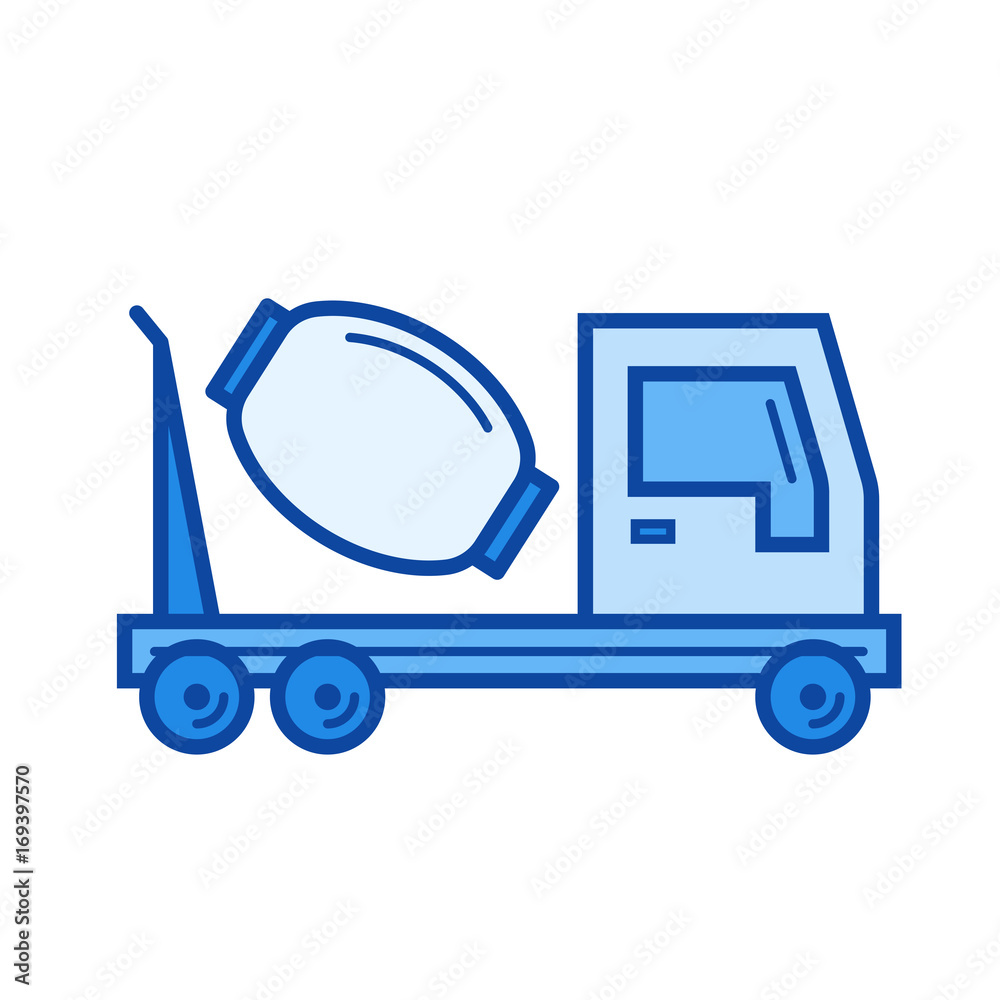 Concrete mixer vector line icon isolated on white background. Concrete mixer line icon for infographic, website or app. Blue icon designed on a grid system. Concrete mixer vector line icon isolated on white background. Concrete mixer line icon for infographic, website or app. Blue icon designed on a grid system.