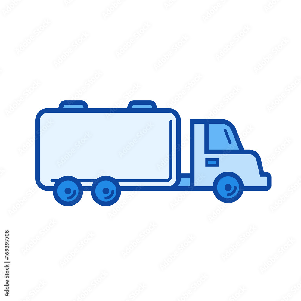 Fuel truck vector line icon isolated on white background. Fuel truck line icon for infographic, website or app. Blue icon designed on a grid system. Fuel truck vector line icon isolated on white background. Fuel truck line icon for infographic, website or app. Blue icon designed on a grid system.