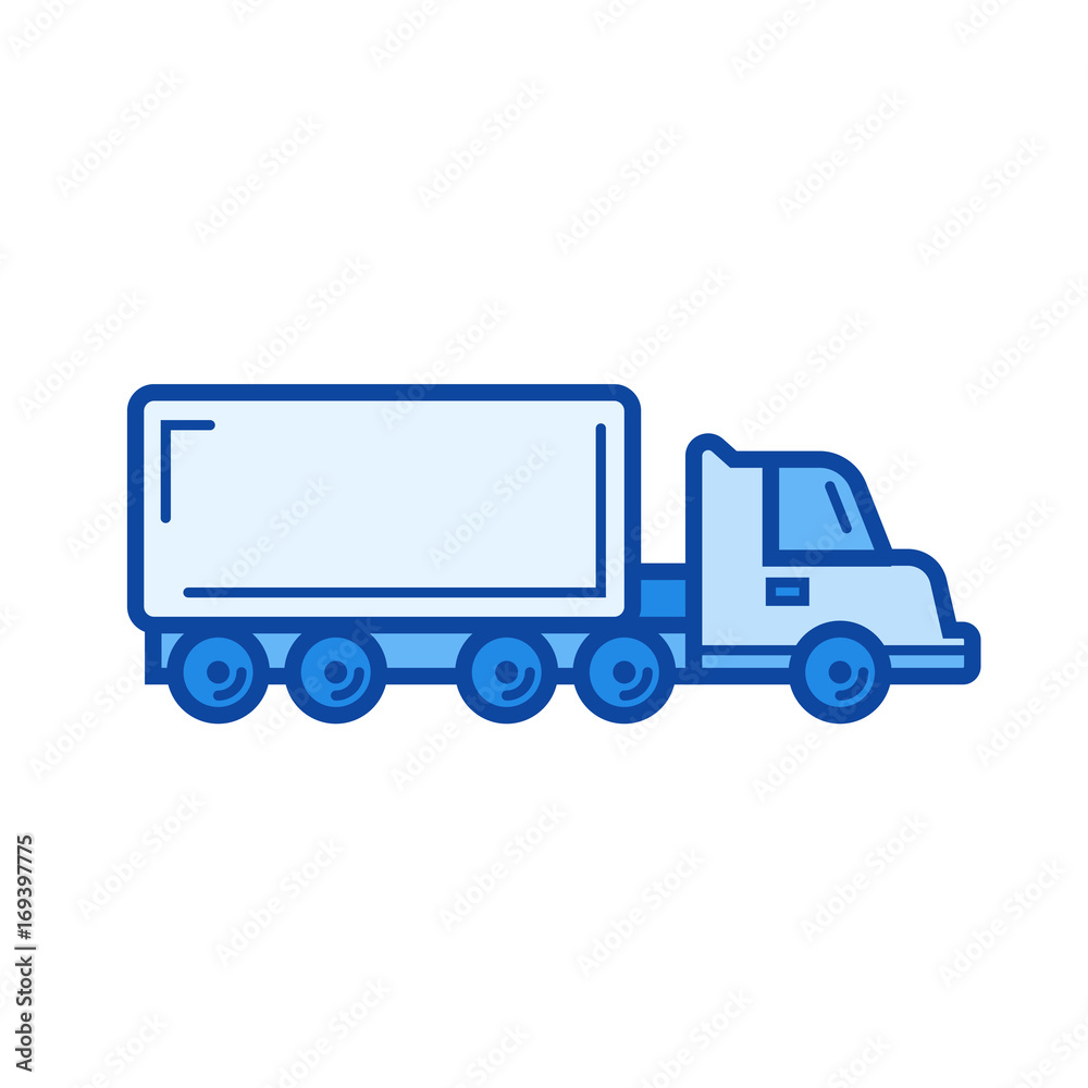 Cargo truck vector line icon isolated on white background. Cargo truck line icon for infographic, website or app. Blue icon designed on a grid system. Cargo truck vector line icon isolated on white background. Cargo truck line icon for infographic, website or app. Blue icon designed on a grid system.