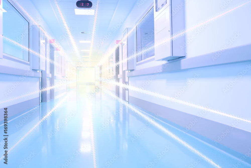 Hospital hall lightened by a flashing light Hospital hall lightened by a flashing light