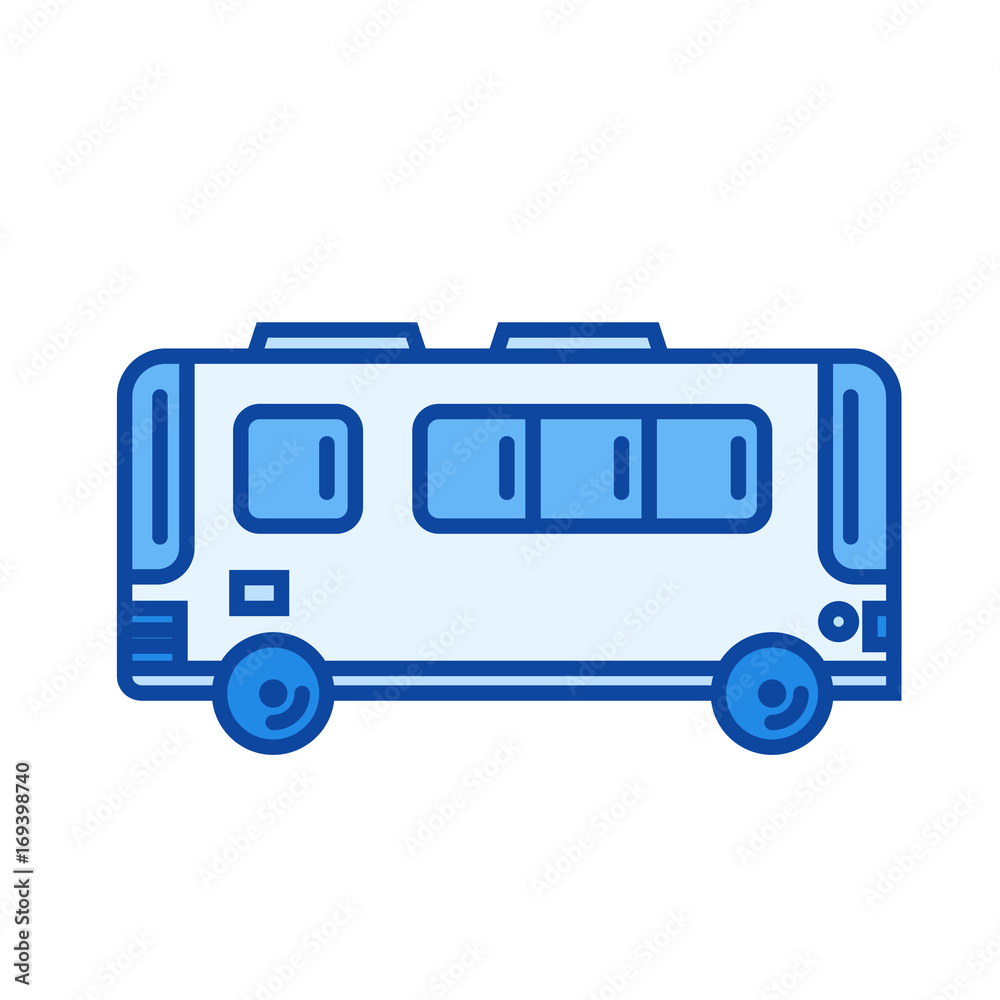 Passenger bus vector line icon isolated on white background. Passenger bus line icon for infographic, website or app. Blue icon designed on a grid system. Passenger bus vector line icon isolated on white background. Passenger bus line icon for infographic, website or app. Blue icon designed on a grid system.