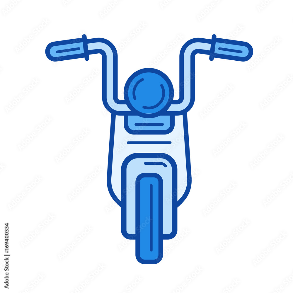 Cruiser motorcycle vector line icon isolated on white background. Cruiser motorcycle line icon for infographic, website or app. Blue icon designed on a grid system. Cruiser motorcycle vector line icon isolated on white background. Cruiser motorcycle line icon for infographic, website or app. Blue icon designed on a grid system.