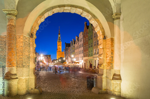 Architecture of the Long Lane in Gdansk at night., Poland