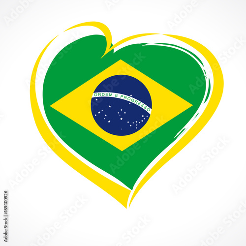 Love Brazil emblem colored. Independence day of Brazil vector background yellow heart on national flag colors