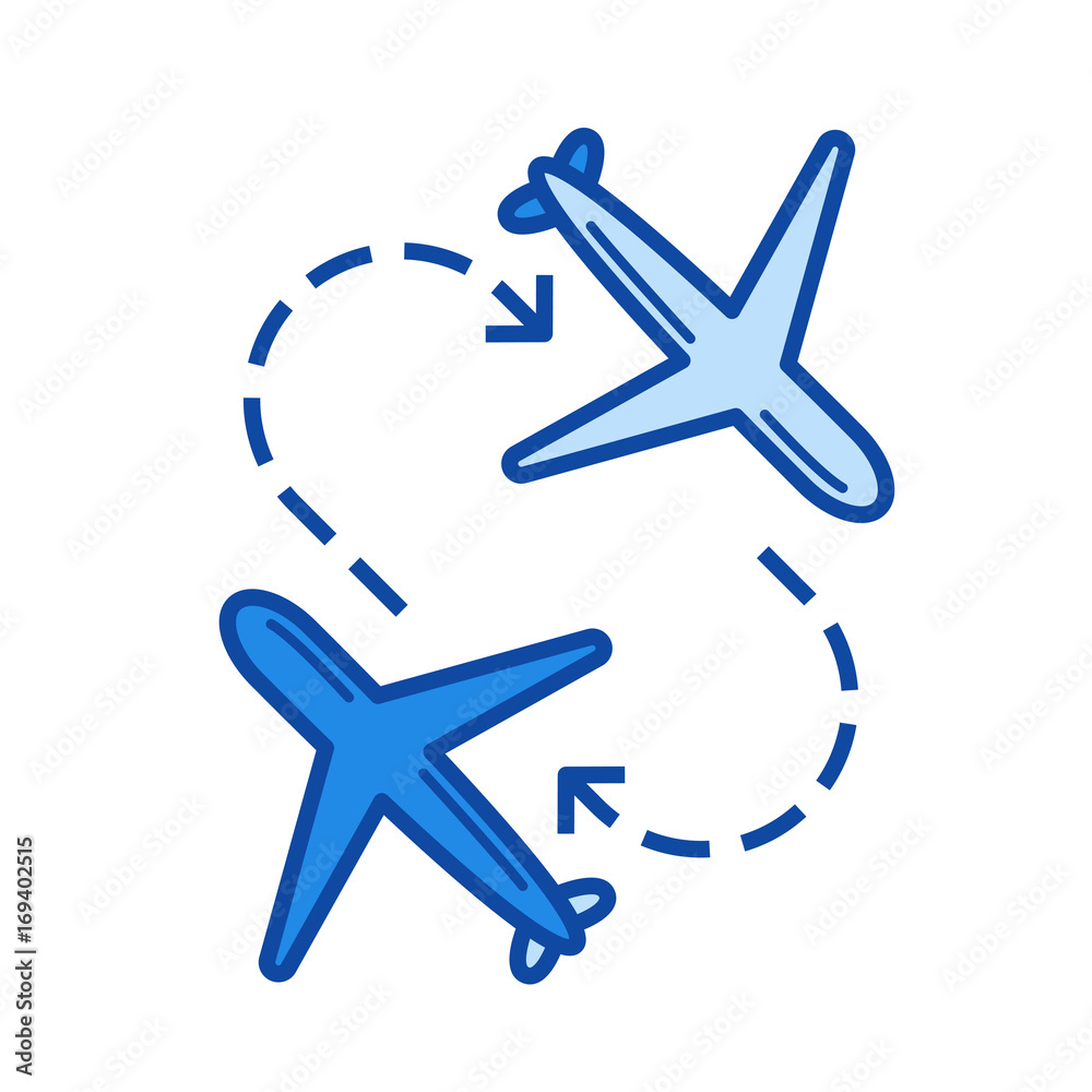 Airport transfer vector line icon isolated on white background. Airport transfer line icon for infographic, website or app. Blue icon designed on a grid system.