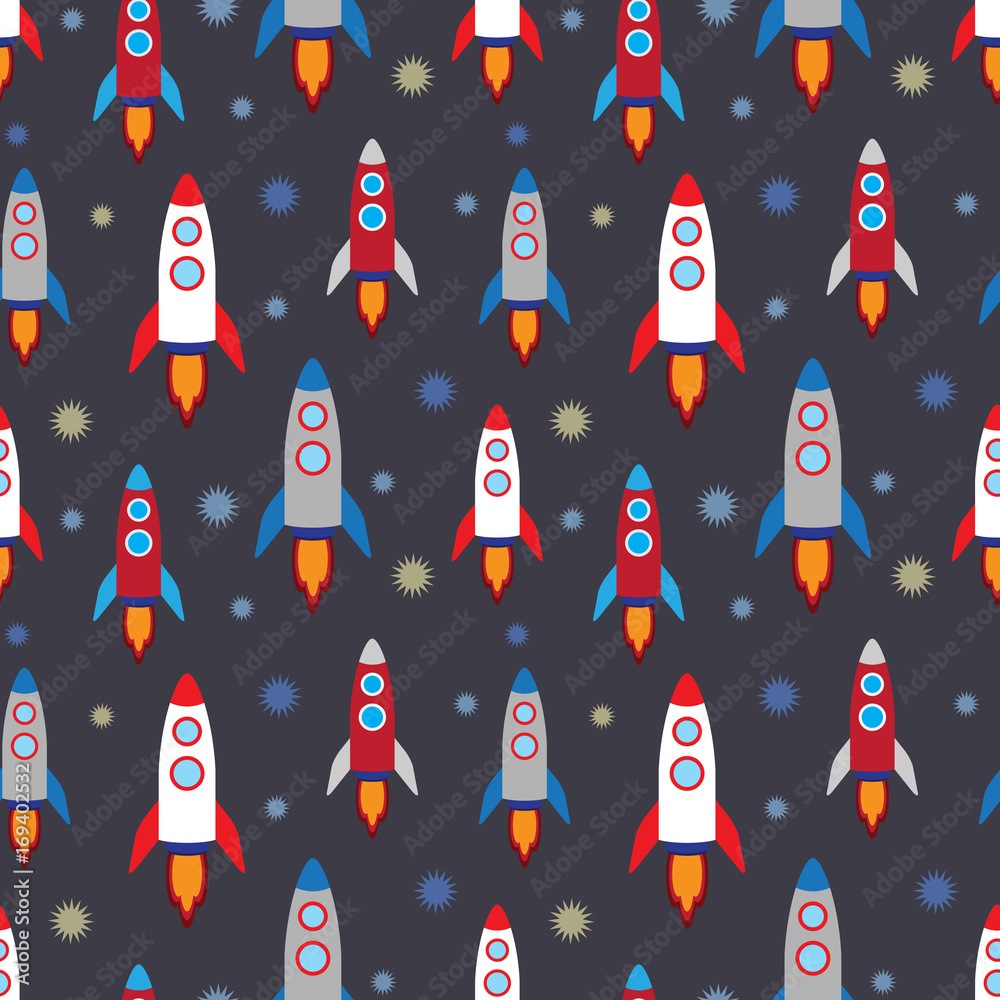 Seamless pattern with rockets and stars. Seamless pattern with rockets and stars.