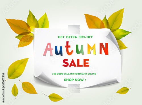 Autumn sale background layout decorate with leaves for shopping sale or promo poster and frame leaflet or web banner.Vector illustration template.