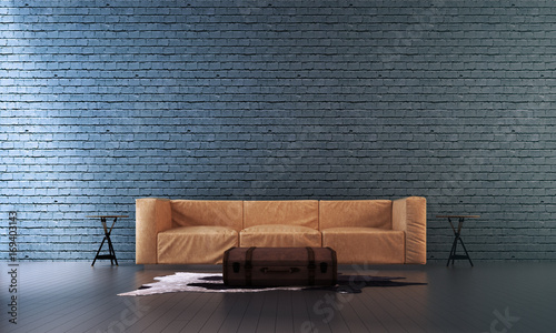 Fototapeta Naklejka Na Ścianę i Meble -  The interior design of modern living room and blue brick wall texture background