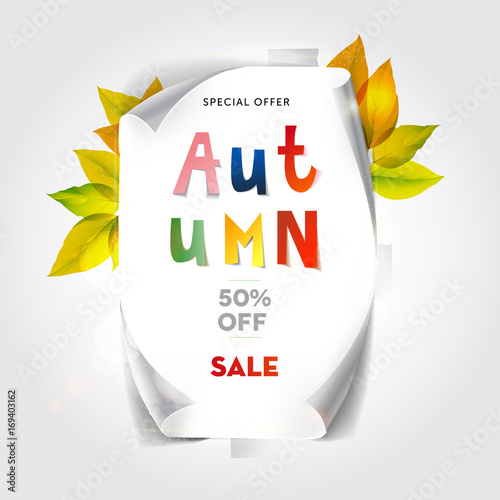 Autumn sale background layout decorate with leaves for shopping sale or promo poster and frame leaflet or web banner.Vector illustration template.