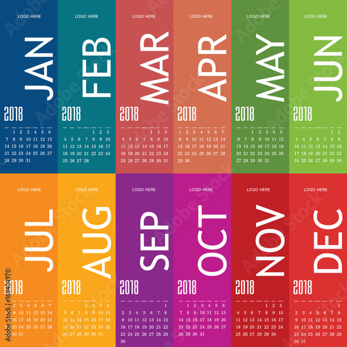 calendar for year 2018 with color card set two