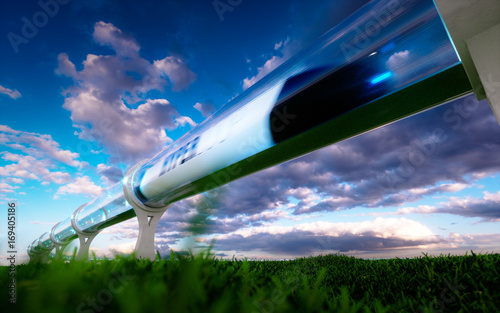 Concept of high-speed traveling in a tube. 3d rendering. photo