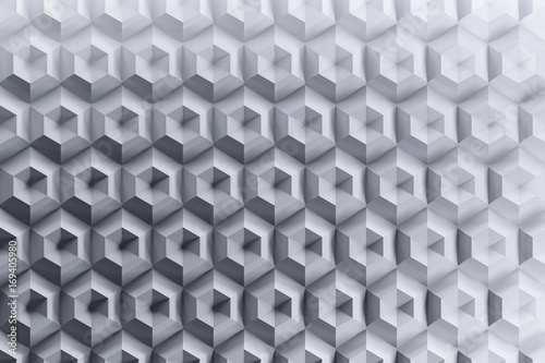 Fototapeta Naklejka Na Ścianę i Meble -  Geometric futuristic honeycomb pattern in gray colors. Background with complex hexagonal repeating shapes. 3D illustration.