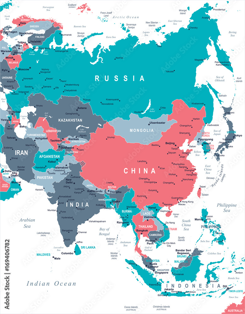 Obraz premium Asia Map - Vector Illustration