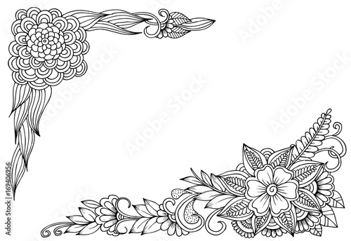 Frame flower pattern in black and white. Can use for print , coloring and card design photo