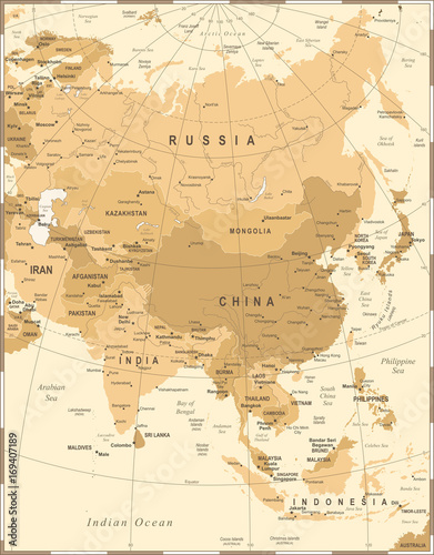 Asia Map - Vintage Vector Illustration
