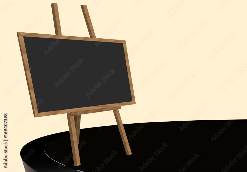 Illustration of wooden board for restaurant menu on a black table Illustration of wooden board for restaurant menu on a black table