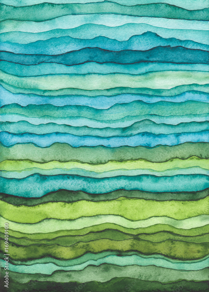 Blue and Green Waves. Hand Drawn Watercolor Background Blue and Green Waves. Hand Drawn Watercolor Background