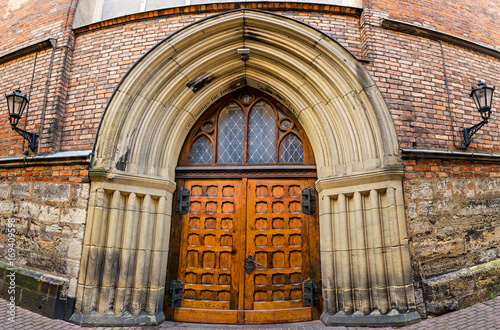 Entrance to the medieval church of Saint John in Riga, Latvia, Europe