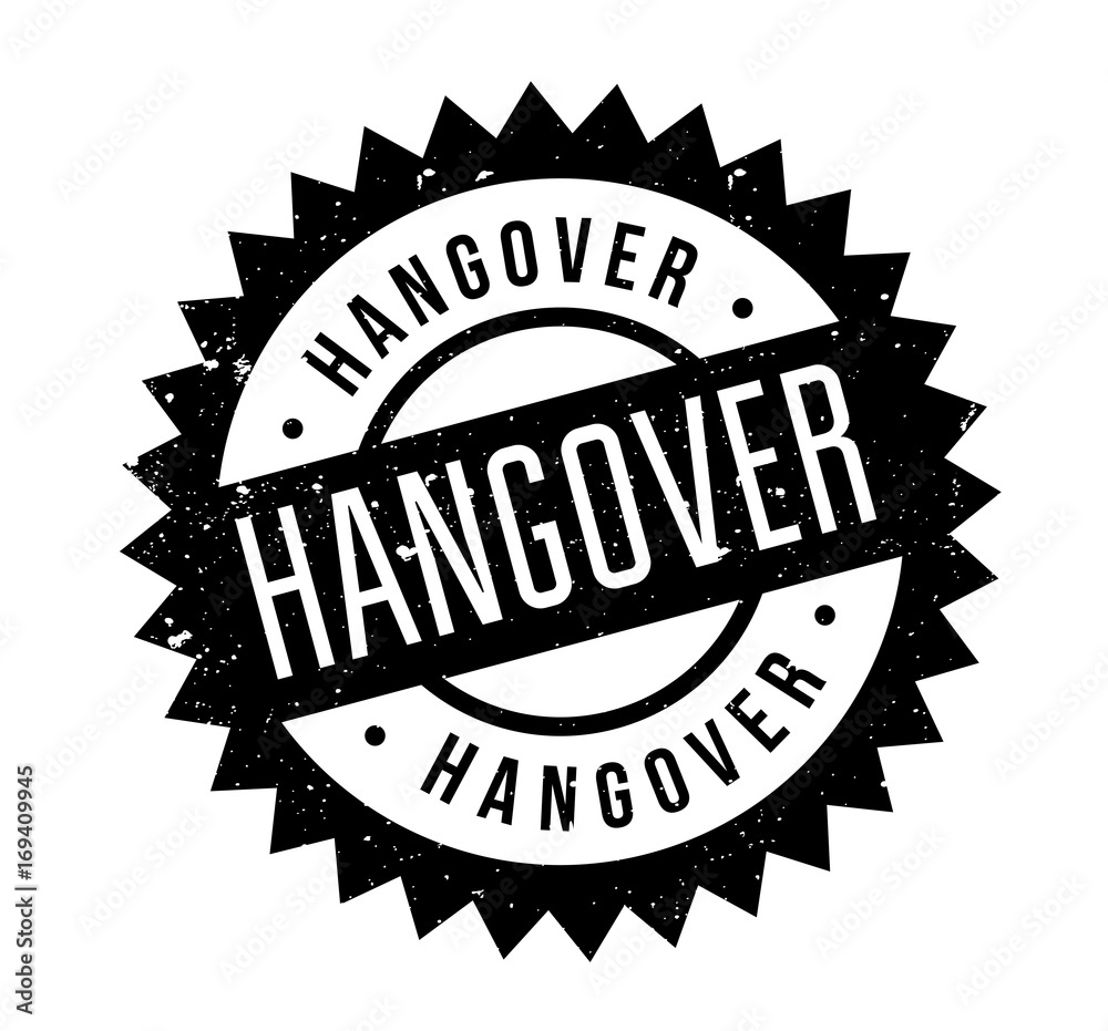 Hangover rubber stamp. Grunge design with dust scratches. Effects can be easily removed for a clean, crisp look. Color is easily changed.