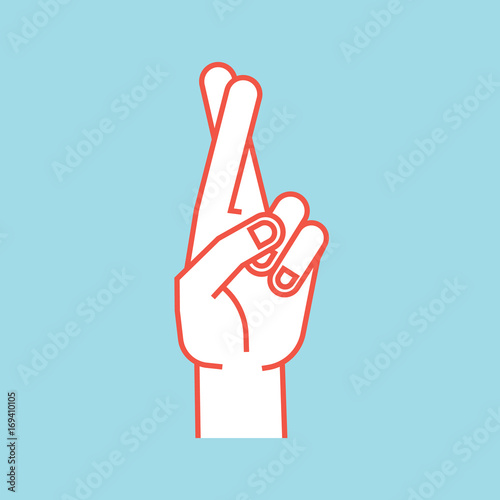 Gesture. Lucky sign. Stylized hand with two fingers crossed. Index finger in the front.