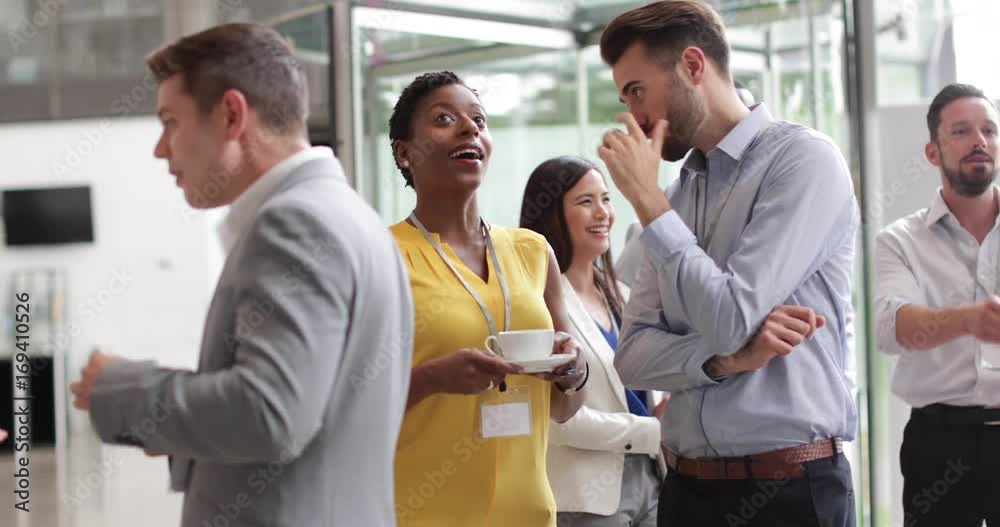 Business executives shaking hands at a networking event